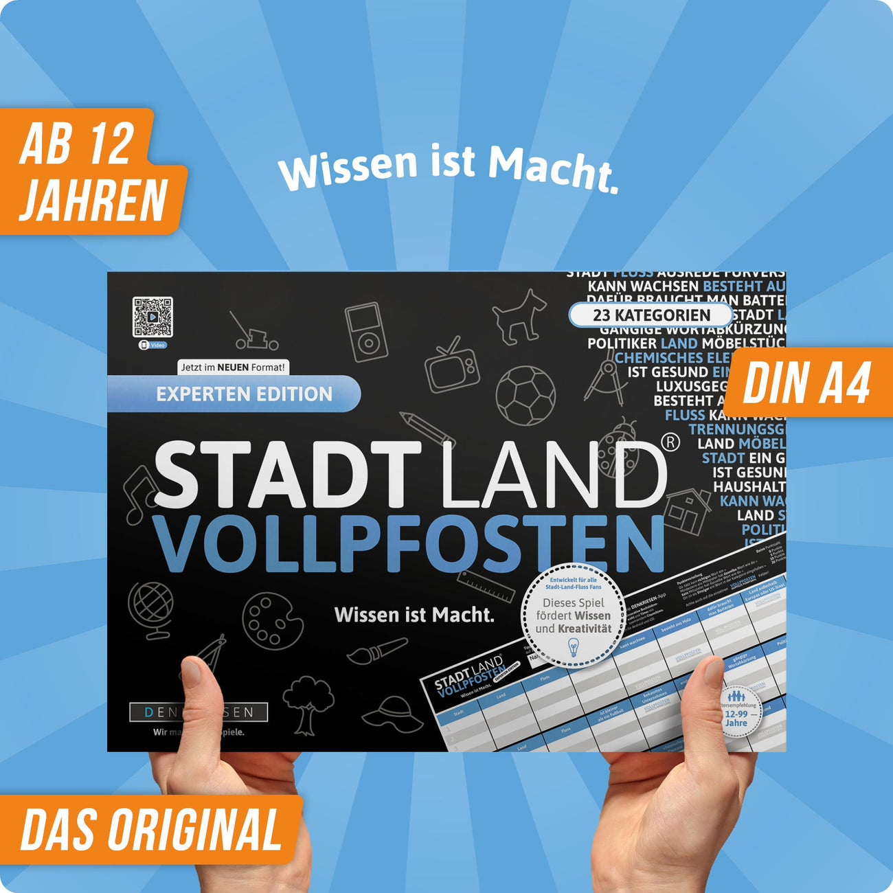 Stadt Land Vollpfosten® Experten Edition – "Wissen ist Macht." | A4 Spielblock