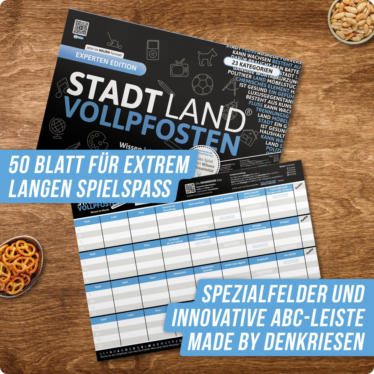 Stadt Land Vollpfosten® Experten Edition – "Wissen ist Macht." | A4 Spielblock