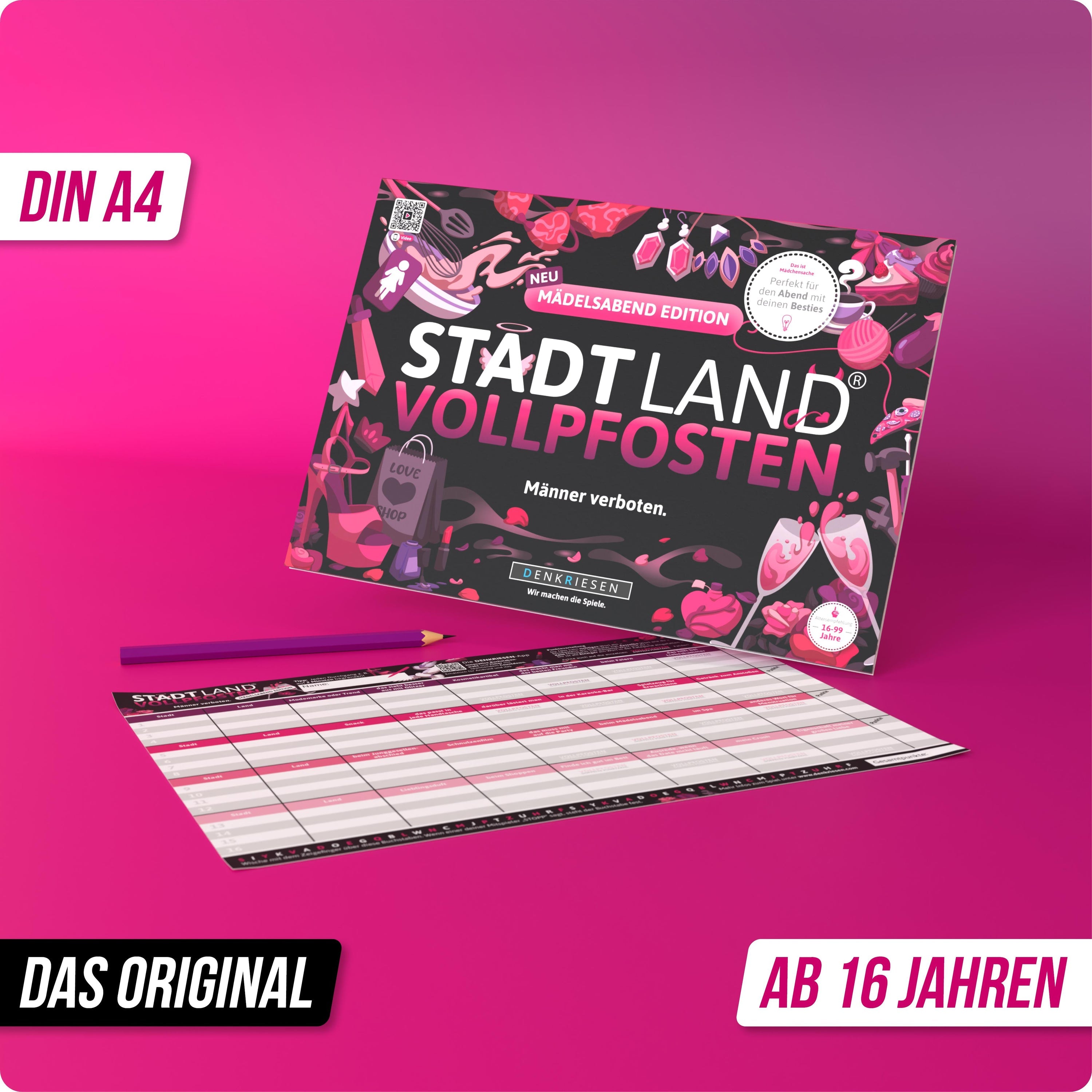 Stadt Land Vollpfosten® Mädelsabend Edition - "Männer verboten." | A4 Spielblock