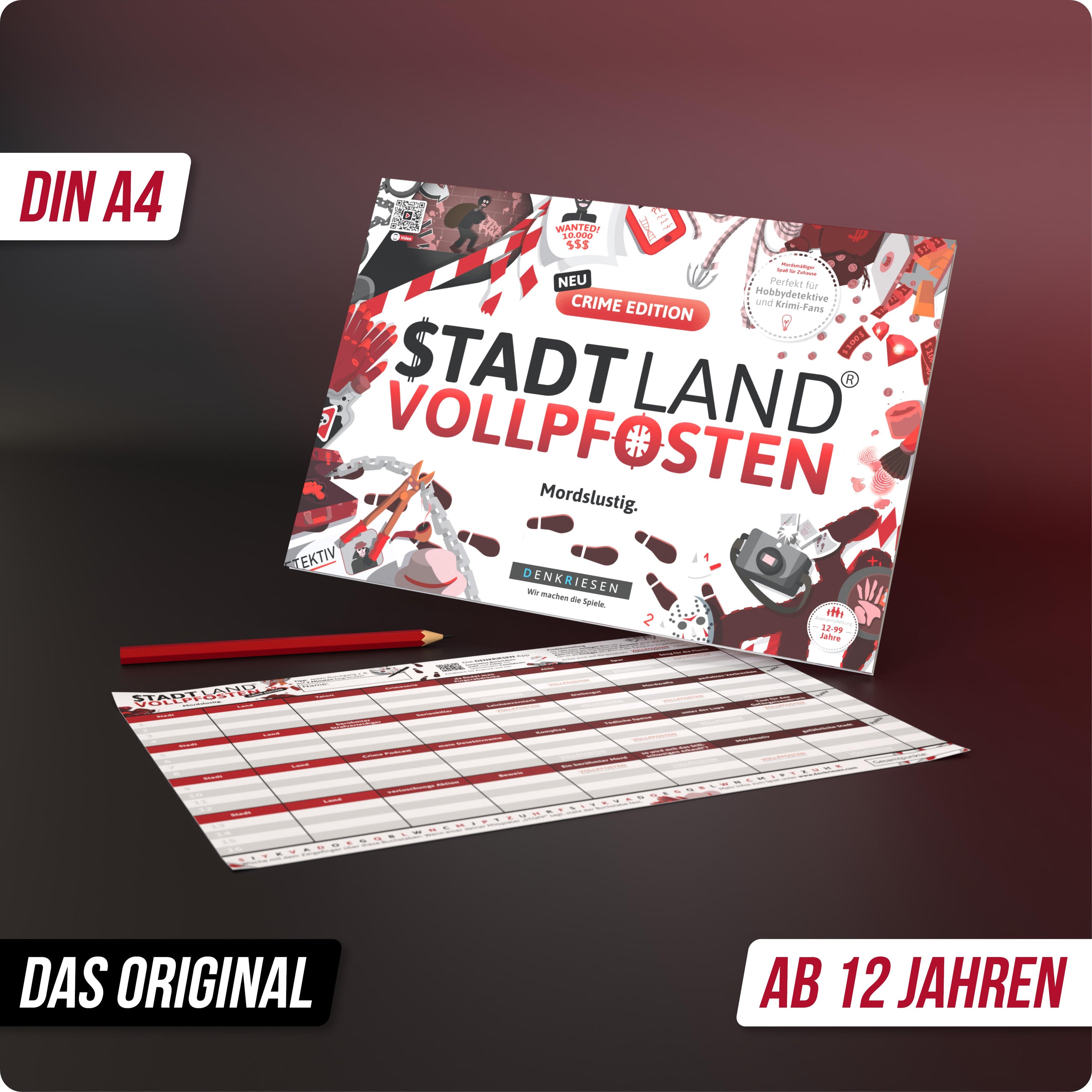 Stadt Land Vollpfosten® Crime Edition - "Mordslustig." | A4 Spielblock