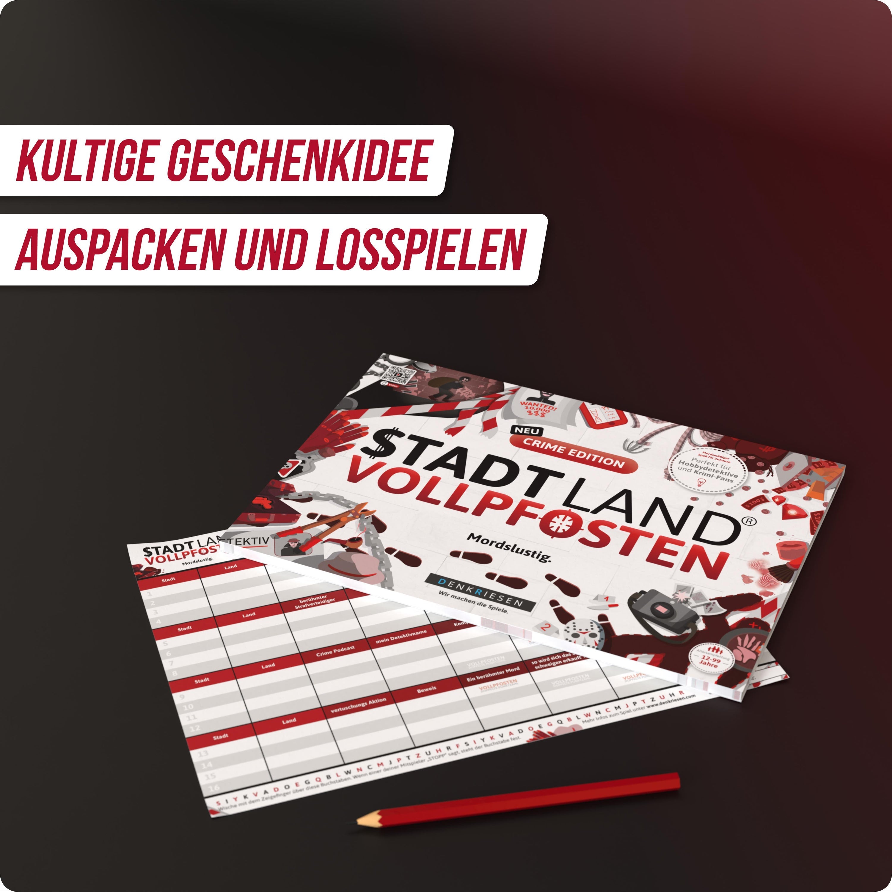 Stadt Land Vollpfosten® Crime Edition - "Mordslustig." | A4 Spielblock